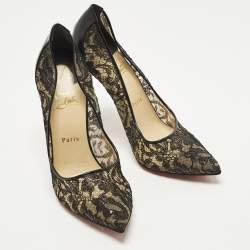 مملوكة مسبقًا Christian Louboutin Follies Strass Size 41 Black Lace and Patent Leather Pumps