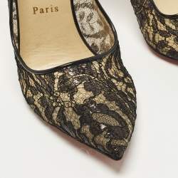 مملوكة مسبقًا Christian Louboutin Follies Strass Size 41 Black Lace and Patent Leather Pumps