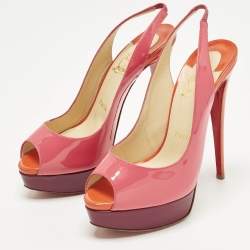 مملوكة مسبقًا Christian Louboutin Lady Peep Sling Size 38 Multicolor Patent Leather Platform Pumps