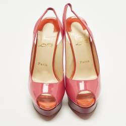 مملوكة مسبقًا Christian Louboutin Lady Peep Sling Size 38 Multicolor Patent Leather Platform Pumps