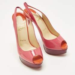 مملوكة مسبقًا Christian Louboutin Lady Peep Sling Size 38 Multicolor Patent Leather Platform Pumps