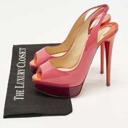 مملوكة مسبقًا Christian Louboutin Lady Peep Sling Size 38 Multicolor Patent Leather Platform Pumps