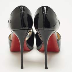 مملوكة مسبقًا حذاء كعب عالي كريستيان لوبوتان كاتشي تو جلد لامع أسود مقدمة مفتوحة مقاس 37