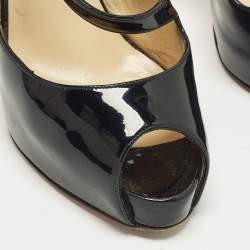 مملوكة مسبقًا حذاء كعب عالي كريستيان لوبوتان كاتشي تو جلد لامع أسود مقدمة مفتوحة مقاس 37