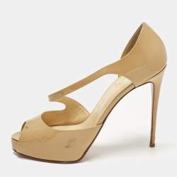 Pre Owned Christian Louboutin Catchy Two Size 39 Beige Patent Leather Peep Toe Pumps