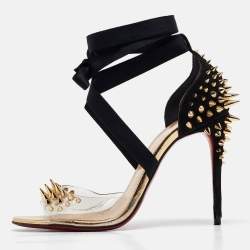 Pre Owned Christian Louboutin barbarissima Size 38 Black PVC and Suede Ankle Strap Sandals