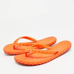 مملوكة مسبقًا Christian Louboutin Super Loubi Size 42 Orange Rubber Flat Slides
