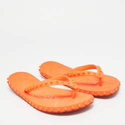 مملوكة مسبقًا Christian Louboutin Super Loubi Size 42 Orange Rubber Flat Slides