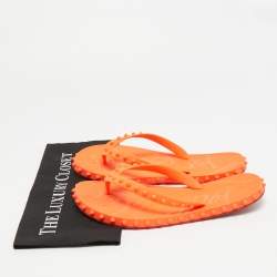 مملوكة مسبقًا Christian Louboutin Super Loubi Size 42 Orange Rubber Flat Slides