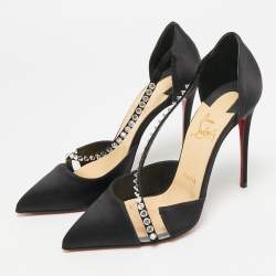 Pre Owned حذاء كعب عالي كريستيان لوبوتان ساتان أسود وبي في سي كريستال كروس مقاس 36.5