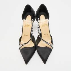 Pre Owned حذاء كعب عالي كريستيان لوبوتان ساتان أسود وبي في سي كريستال كروس مقاس 36.5