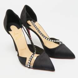 Pre Owned حذاء كعب عالي كريستيان لوبوتان ساتان أسود وبي في سي كريستال كروس مقاس 36.5