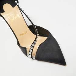 Pre Owned حذاء كعب عالي كريستيان لوبوتان ساتان أسود وبي في سي كريستال كروس مقاس 36.5