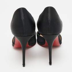 Pre Owned حذاء كعب عالي كريستيان لوبوتان ساتان أسود وبي في سي كريستال كروس مقاس 36.5