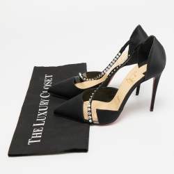 Pre Owned حذاء كعب عالي كريستيان لوبوتان ساتان أسود وبي في سي كريستال كروس مقاس 36.5