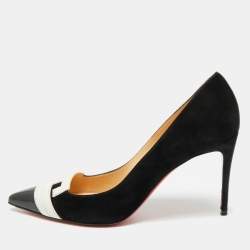 Pre Owned Christian Louboutin Hao Size 38 Black Leather and Suede Pumps