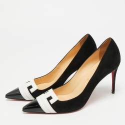 Pre Owned حذاء كعب عالي كريستيان لوبوتان هاو جلد أسود و شامواه مقاس 38