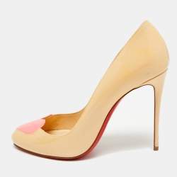 Pre Owned Christian Louboutin Size 39 Beige/Pink Patent Leather Doracora Heart Pumps