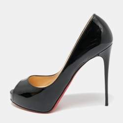 مملوكة مسبقًا Christian Louboutin Very Prive Size 40 Black Patent Leather Peep Toe Pumps