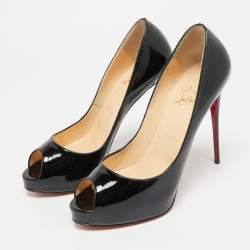 Pre Owned Christian Louboutin Very Prive Size 40 Black Patent Leather Peep Toe Pumps