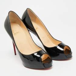 Pre Owned Christian Louboutin Very Prive Size 40 Black Patent Leather Peep Toe Pumps