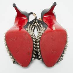 Pre Owned Christian Louboutin Clou Noeud Size 39 Black Leather Spikes Slingback Pumps