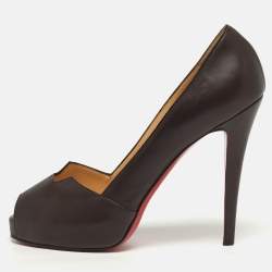 Pre Owned Christian Louboutin Pique Prive Size 41 Brown Leather Platform Pumps