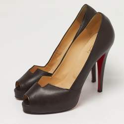 Pre Owned Christian Louboutin Pique Prive Size 41 Brown Leather Platform Pumps