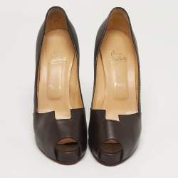 Pre Owned Christian Louboutin Pique Prive Size 41 Brown Leather Platform Pumps