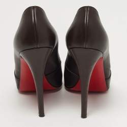 Pre Owned Christian Louboutin Pique Prive Size 41 Brown Leather Platform Pumps