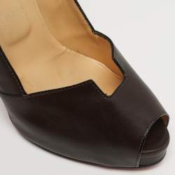Pre Owned Christian Louboutin Pique Prive Size 41 Brown Leather Platform Pumps