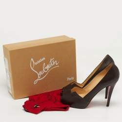 Pre Owned Christian Louboutin Pique Prive Size 41 Brown Leather Platform Pumps
