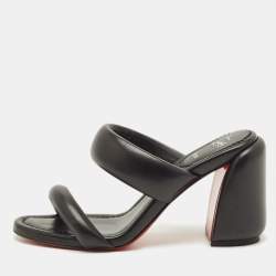 Pre Owned Christian Louboutin Inflama Sab Size 38.5 Black Leather Slide Sandals