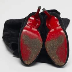 Pre Owned حذاء بوت ركبه كريستيان لوبوتان طيات سويدي أسود مقاس 37