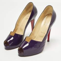 Pre Owned Christian Louboutin Pique Prive Size 41 Purple Patent Leather Platform Pumps
