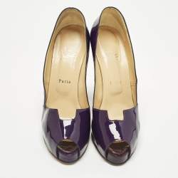Pre Owned Christian Louboutin Pique Prive Size 41 Purple Patent Leather Platform Pumps