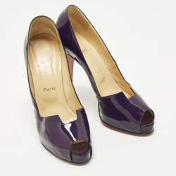Pre Owned Christian Louboutin Pique Prive Size 41 Purple Patent Leather Platform Pumps