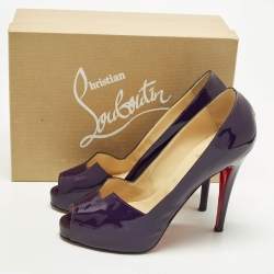 Pre Owned Christian Louboutin Pique Prive Size 41 Purple Patent Leather Platform Pumps