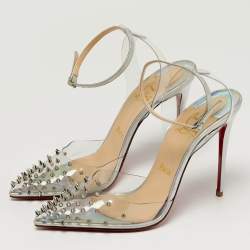Pre Owned Christian Louboutin Spikoo Size 37.5 Transparent Iridescent Leather and PVC Ankle Strap Pumps