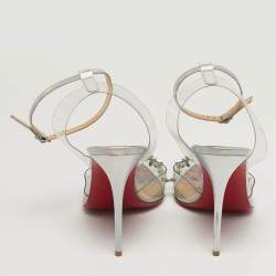 Pre Owned Christian Louboutin Spikoo Size 37.5 Transparent Iridescent Leather and PVC Ankle Strap Pumps