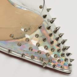 Pre Owned Christian Louboutin Spikoo Size 37.5 Transparent Iridescent Leather and PVC Ankle Strap Pumps