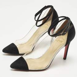 Pre Owned حذاء كعب عالي كريستيان لوبوتان بيس اون بوت بي في سي شفاف/أسود وجلد سويدي مقاس 37