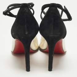 Pre Owned حذاء كعب عالي كريستيان لوبوتان بيس اون بوت بي في سي شفاف/أسود وجلد سويدي مقاس 37