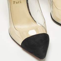 Pre Owned حذاء كعب عالي كريستيان لوبوتان بيس اون بوت بي في سي شفاف/أسود وجلد سويدي مقاس 37