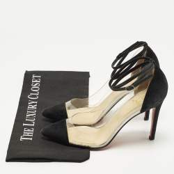 Pre Owned حذاء كعب عالي كريستيان لوبوتان بيس اون بوت بي في سي شفاف/أسود وجلد سويدي مقاس 37