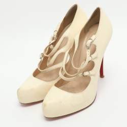 Pre Owned Christian Louboutin Size 37.5 Cream Leather Strappy Pumps