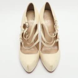 Pre Owned Christian Louboutin Size 37.5 Cream Leather Strappy Pumps