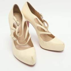 Pre Owned Christian Louboutin Size 37.5 Cream Leather Strappy Pumps