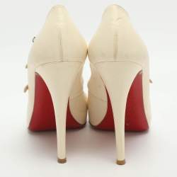 Pre Owned Christian Louboutin Size 37.5 Cream Leather Strappy Pumps