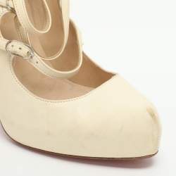 Pre Owned Christian Louboutin Size 37.5 Cream Leather Strappy Pumps